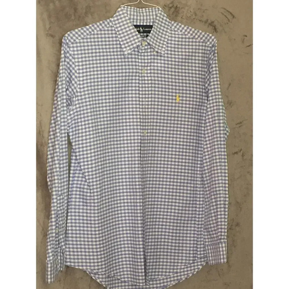 Ralph Lauren Shirt Men’s small Blue Checked Pony Button Up Long Sleeve - Picture 1 of 10